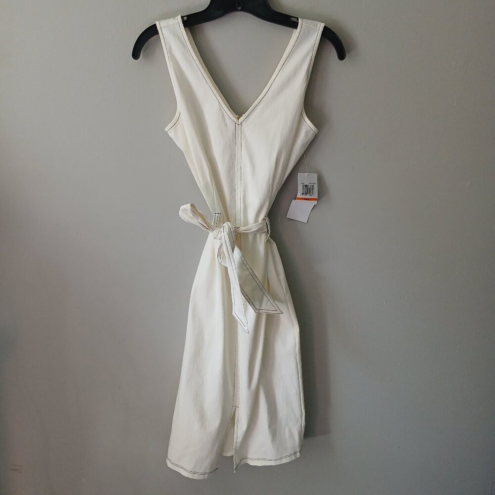 Nina Leonard Millennium Sleeveless Belted Dress Size S‎ Zipper Back NWT Ivory